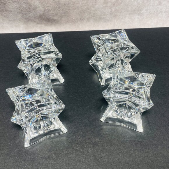 Set Of 4 Star-Shaped Clear Crystal Glass Taper Candle Holders - Picture 7 of 8